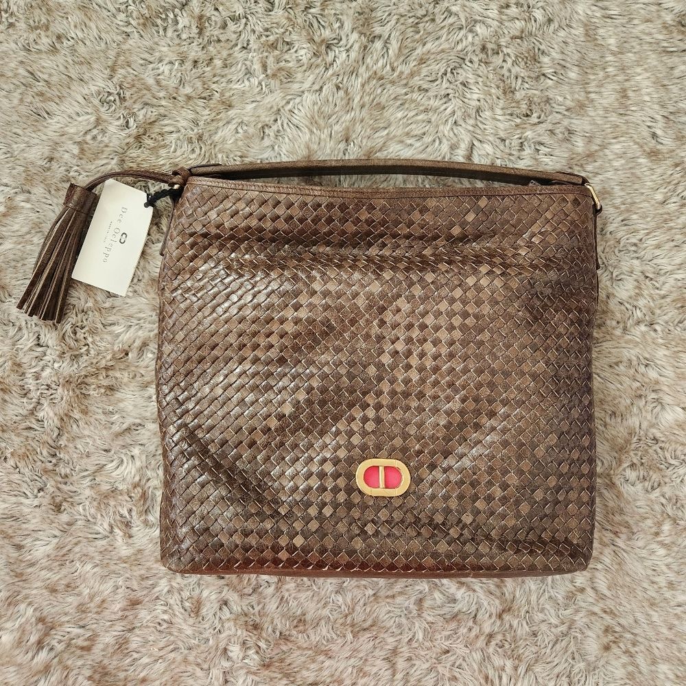 Dee Ocleppo Weaved Leather Tote Bag with Detachable Strap Brown Made in Italy